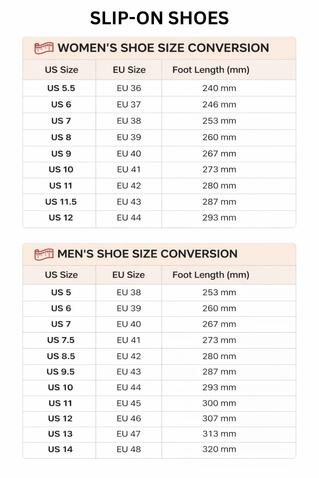 Slip On Shoes Size Chart 1 1 - Sailor Moon Stuff